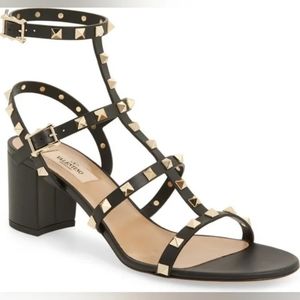 Valentino Garavani Rockstud Caged Gladiator Sanadal Block Heel Black